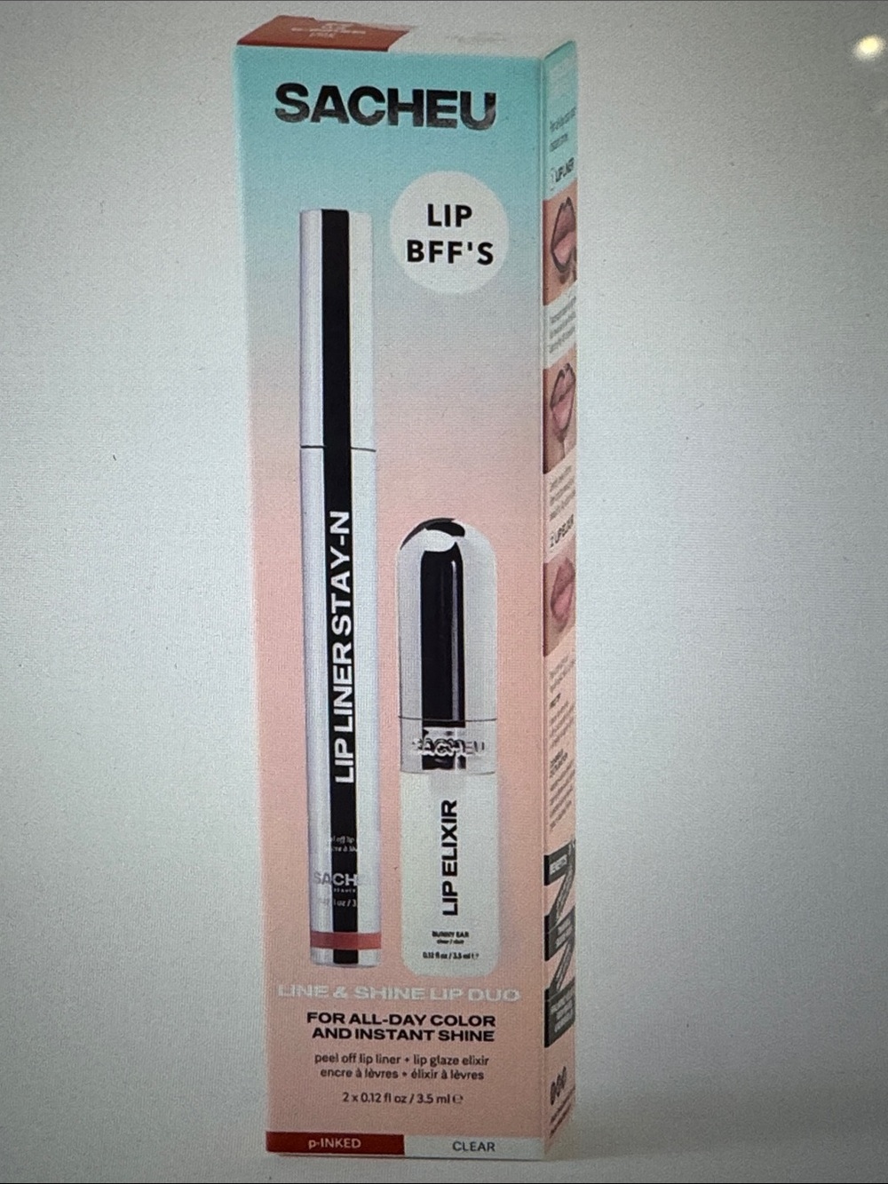 SACHEU Pink Lip Liner & Clear Lip Elixir Duo